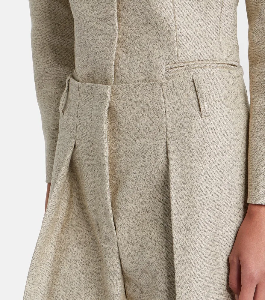 Брюки-бочонки Ovalo из хлопка и льна Jacquemus, бежевый — фото 3
