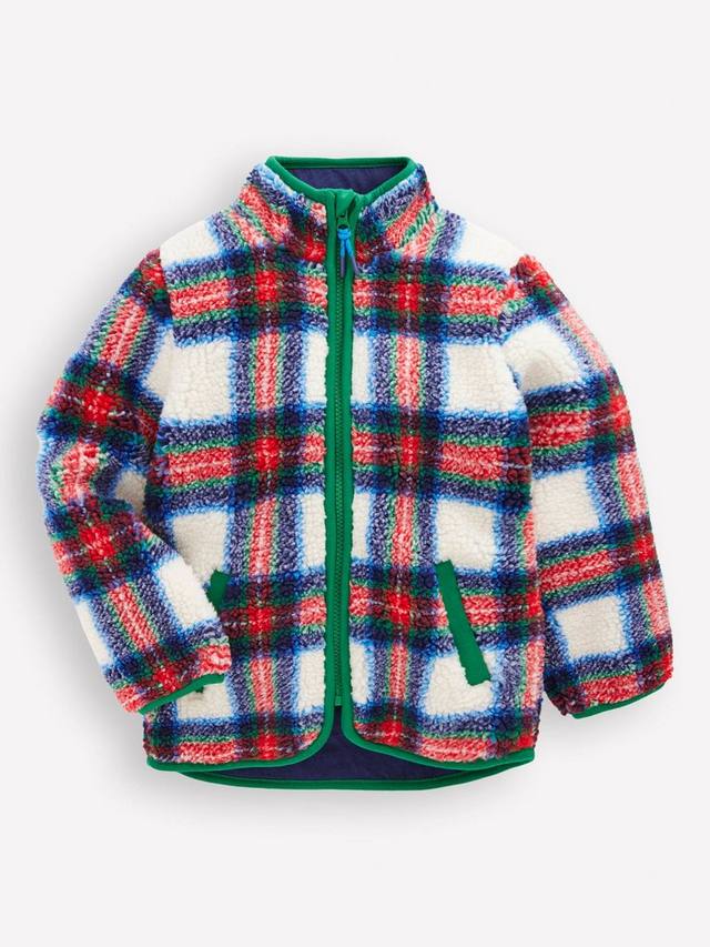 

Детская уютная куртка в клетку Borg Mini Boden, Ivory/Multi