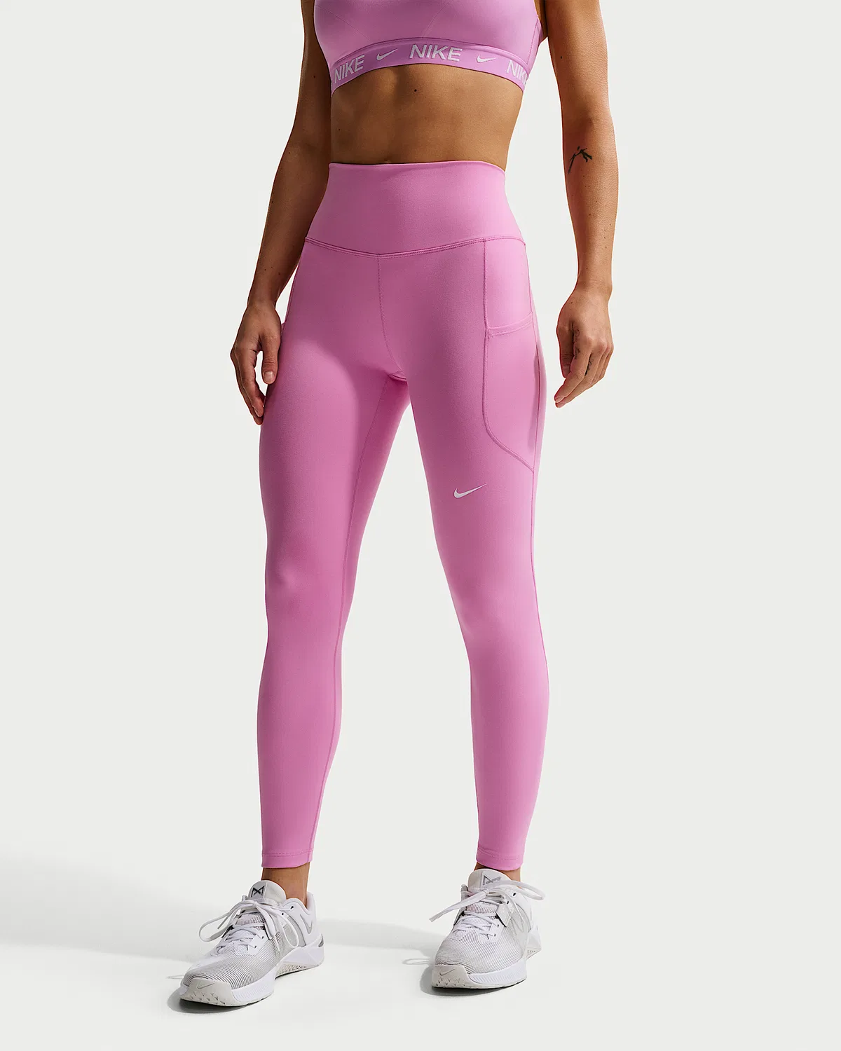Женские леггинсы Nike One с высокой талией 7/8 и карманами, Light Magenta/White — фото 2