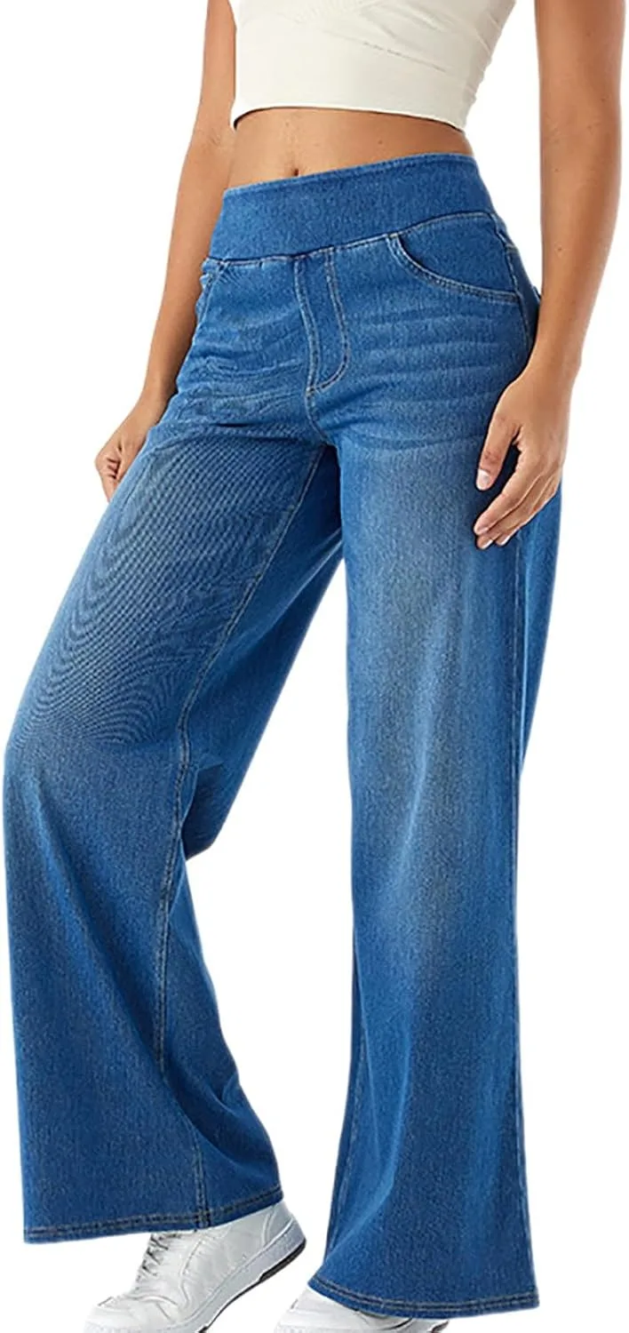 

Женские джинсы Wide Leg High Waisted Stretchy Straight с карманами