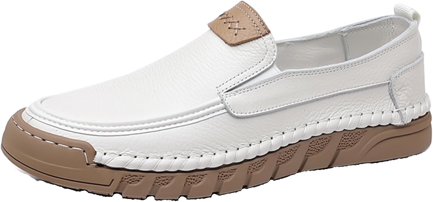 

Мужские лоферы из натуральной кожи, с наскоками, повседневные, дышащие, ручной работы, туфли, модные деловые туфли Xoekd, белый