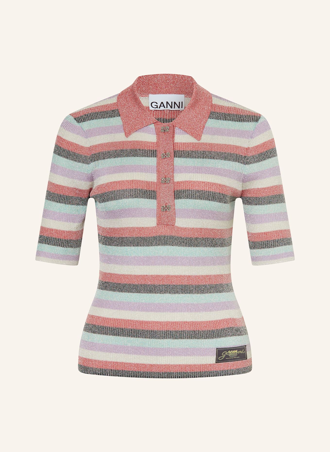 

Трикотажная рубашка-поло с блестящей пряжей Ganni, мультиколор