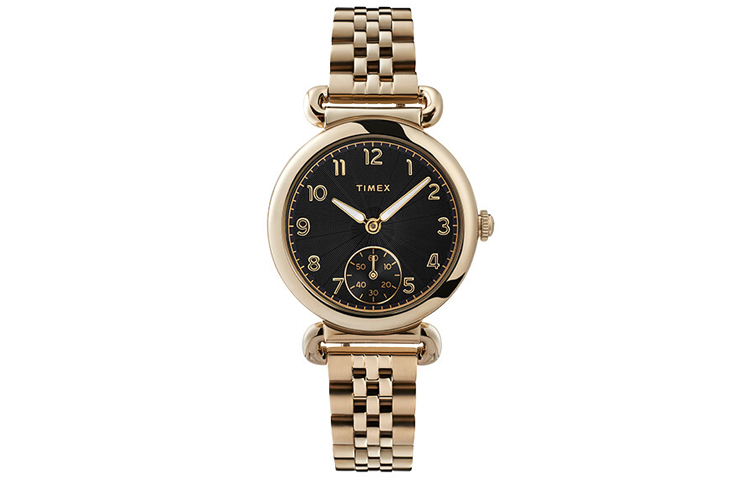 

TIMEX TREND Collection Wrist Watch, кварцевый механизм, браслет из нержавеющей стали, черный циферблат 33 мм, женские часы TW2T88700