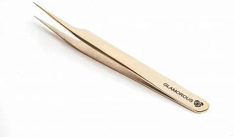 Пинцет для наращивания ресниц GLAMOROUS LASH золотой, 132 мм
