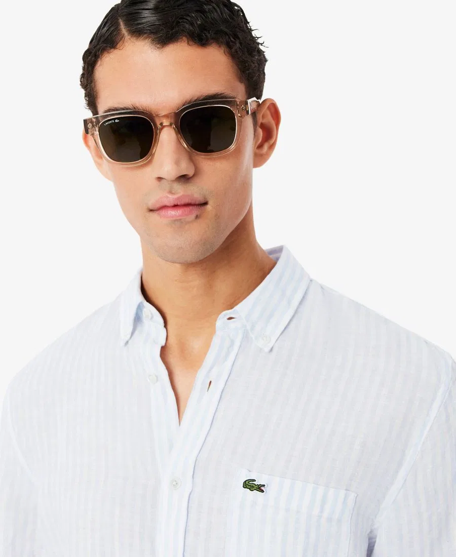 Мужская полосатая рубашка с длинными рукавами, стандартного кроя Lacoste, синий — фото 3