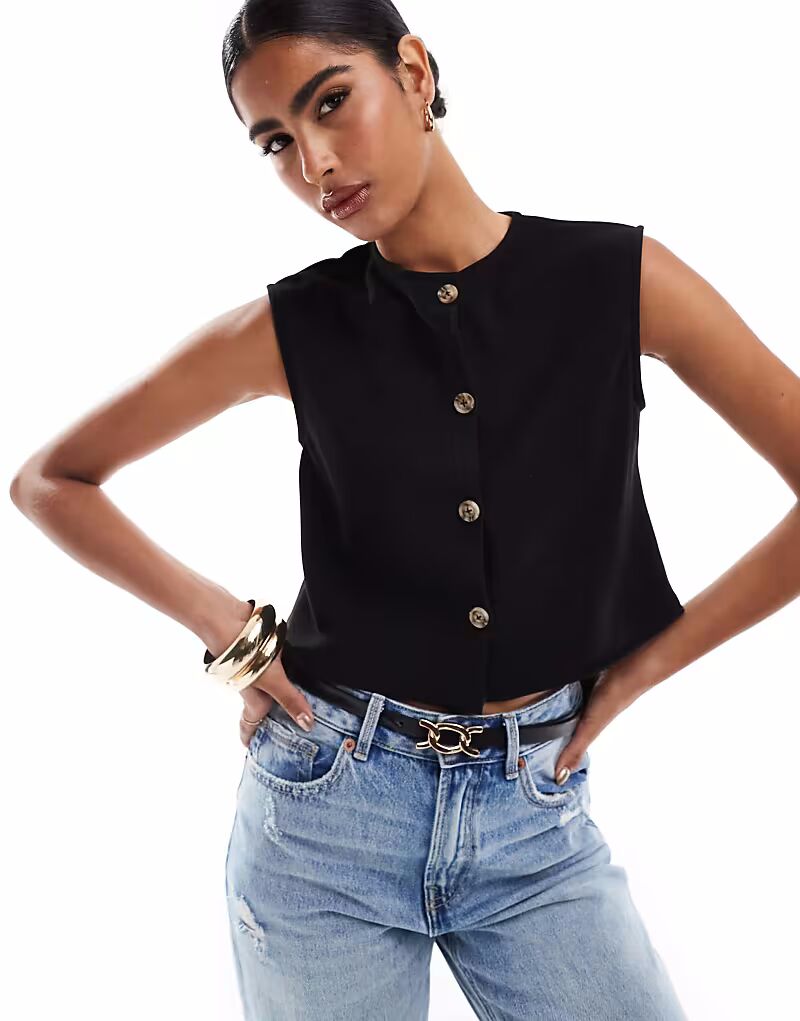 

Укороченный топ свободного кроя с широкими плечами ASOS DESIGN черного цвета
