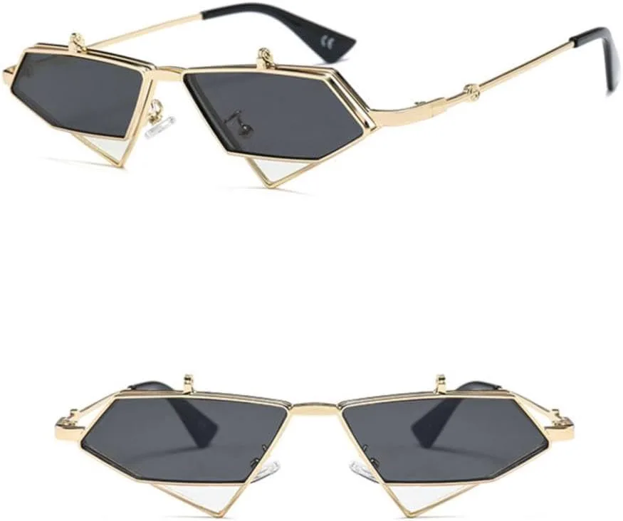 

Солнцезащитные очки MUTYNE Gold Steampunk с откидной оправой, винтажные, в красной металлической оправе, треугольные, для мужчин и женщин, Gold With Black