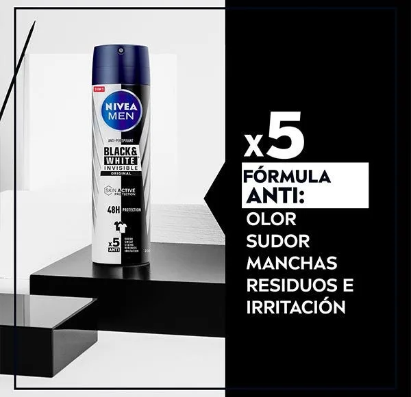 Дезодорант-спрей против пятен, 48 часов действия, для мужчин NIVEA Men Black And White Invisible Original 200 мл — фото 2