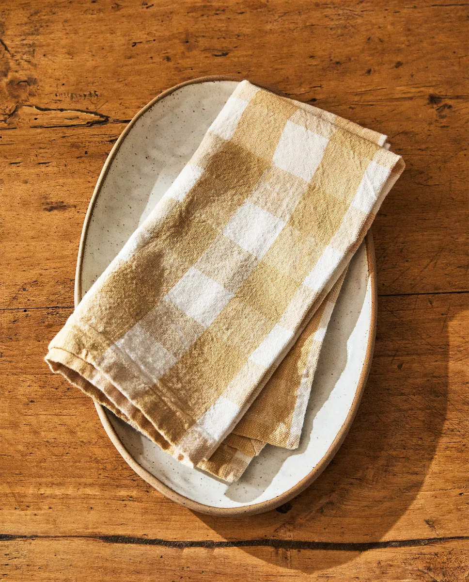 

Хлопковые салфетки в клетку (2 шт.) Zara Home, ваниль