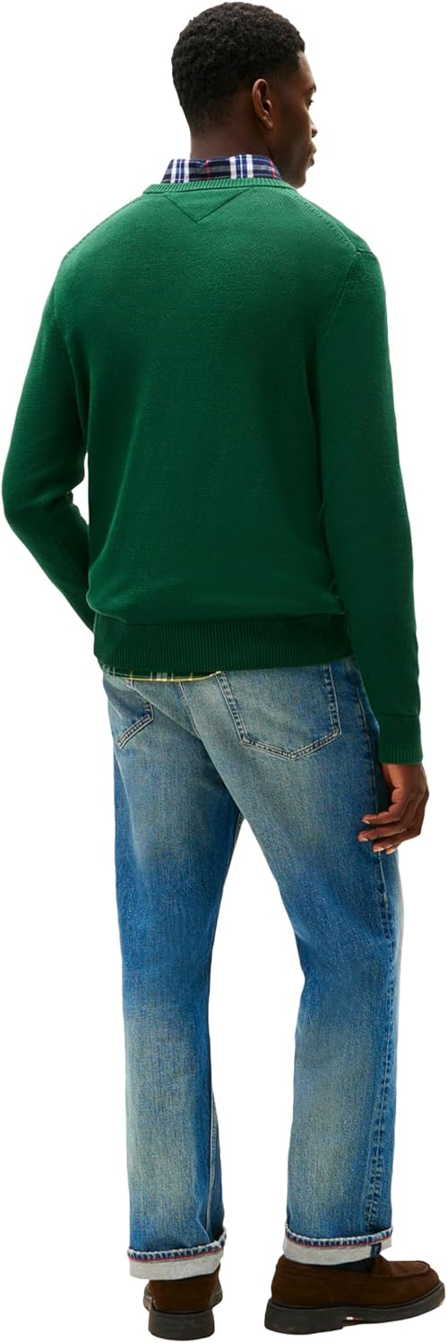 Мужской хлопковый свитер Tommy Hilfiger Crest Crewneck, легкий пуловер, Ornamental Green/Countryside Yellow — фото 4