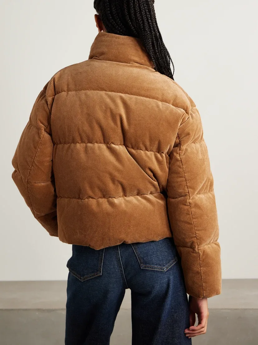 Стеганая пуховая куртка из смесового вельвета с вышивкой POLO RALPH LAUREN, коричневый — фото 4