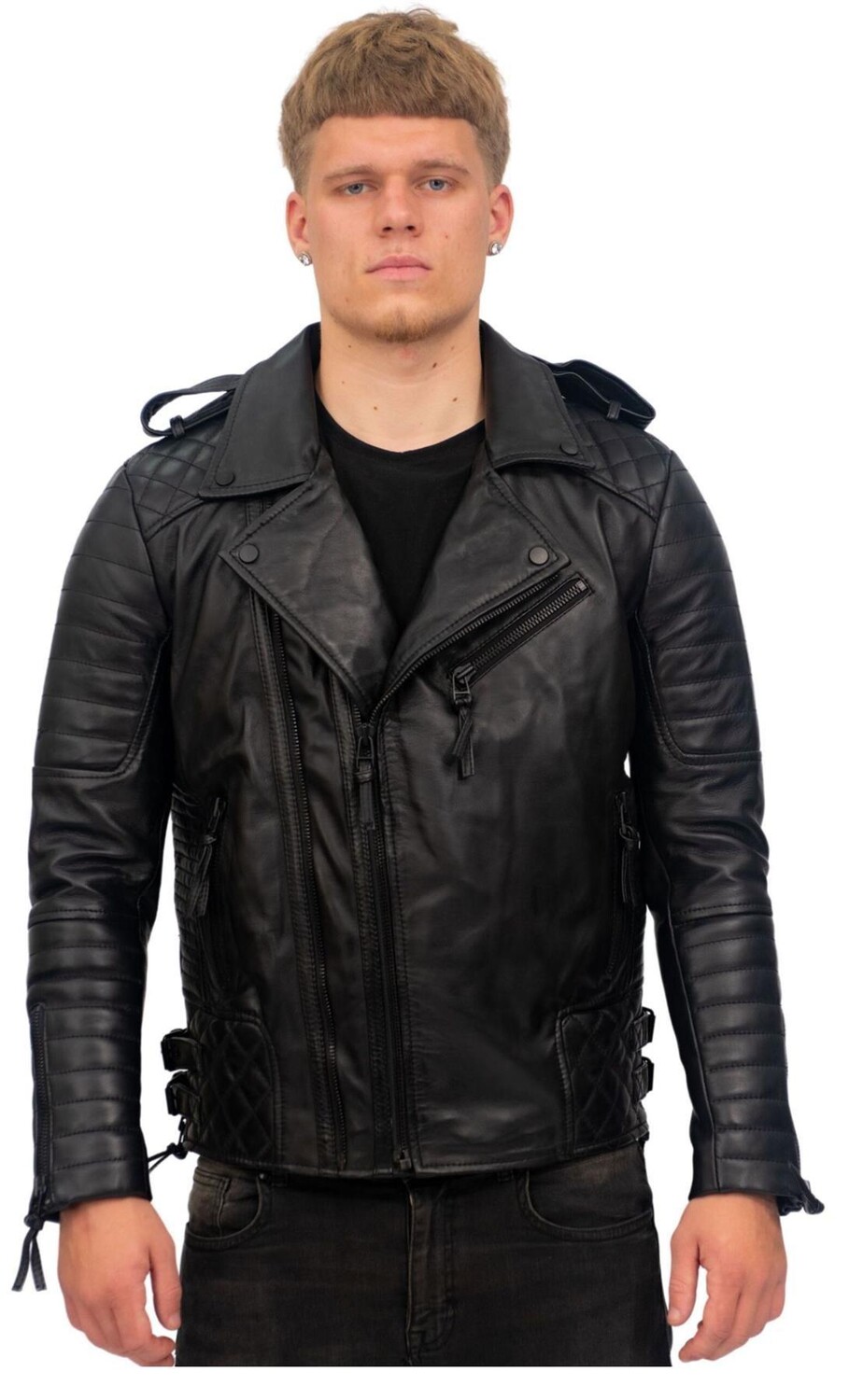 

Облегающая кожаная байкерская куртка Brando с двойной молнией, Cairo Infinity Leather, черный