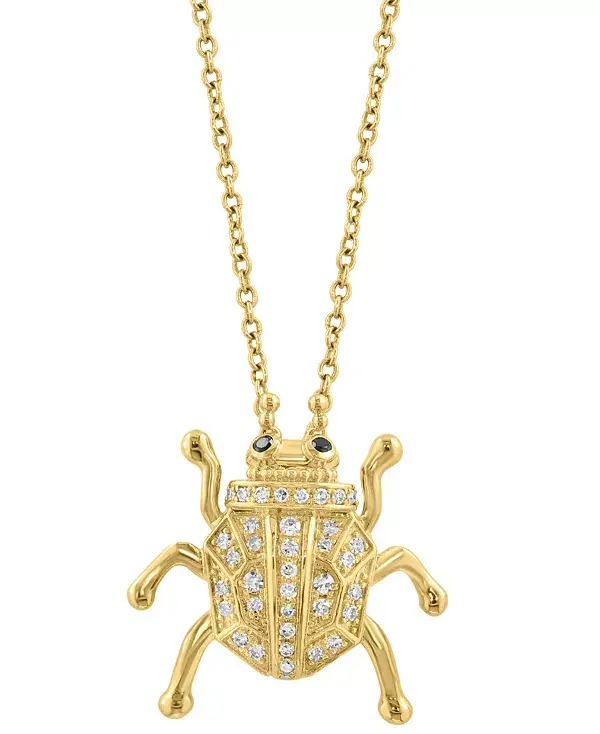 

Ожерелье с подвеской в виде жука Effy из 14-каратного золота с белыми бриллиантами (1/6 карата) и черными бриллиантами, длина 17 дюймов + удлинитель 1 дюйм Effy Collection, gold