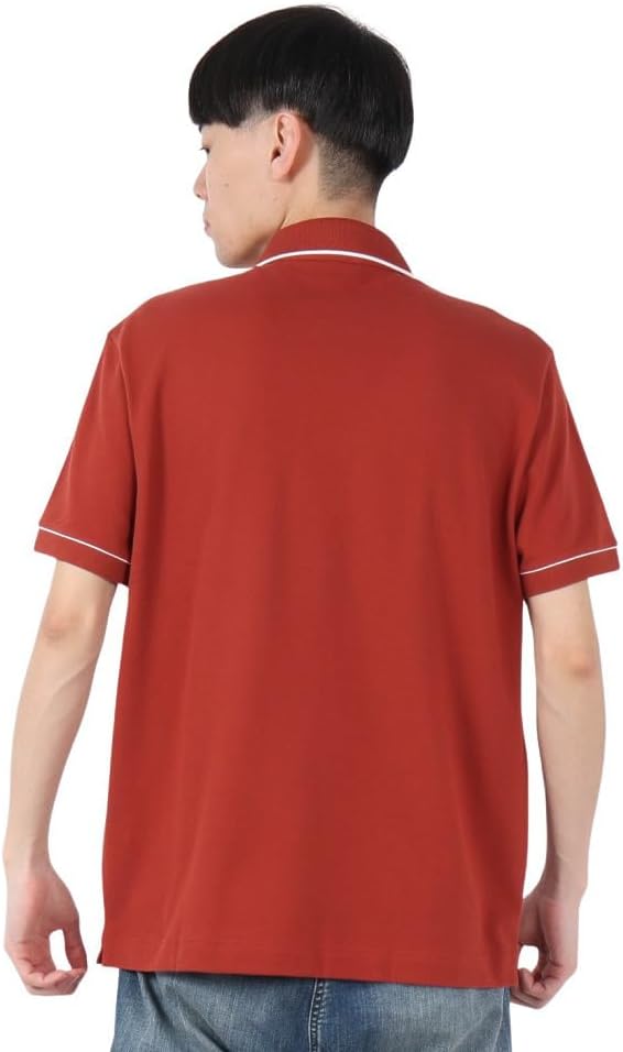 Мужская поло-рубашка с отворотом и окантовкой в тон ткани Lacoste, коричневый — фото 4
