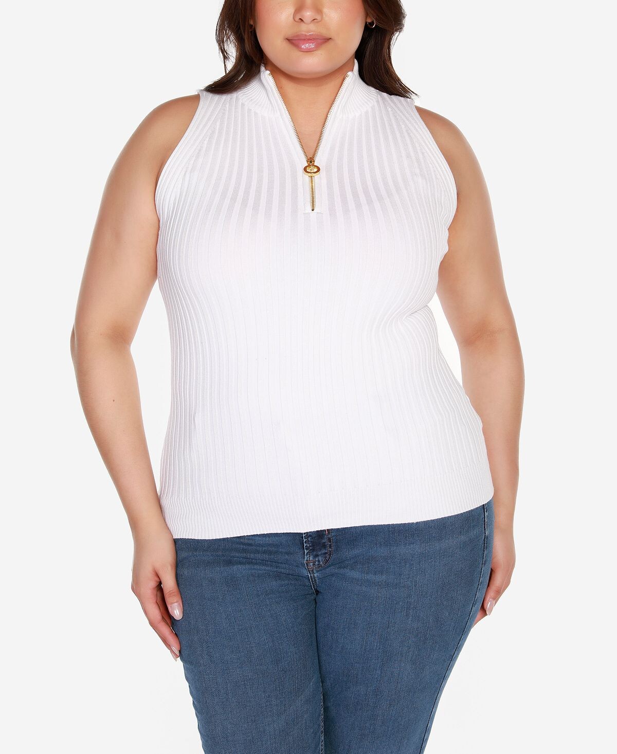 

Свитер без рукавов с молнией в четверть размера Black Label Plus Size Belldini, белый