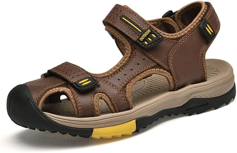

Мужские водные походные сандалии LLTMALL с закрытым носком, удобные кожаные нескользящие повседневные сандалии для лета, коричневый