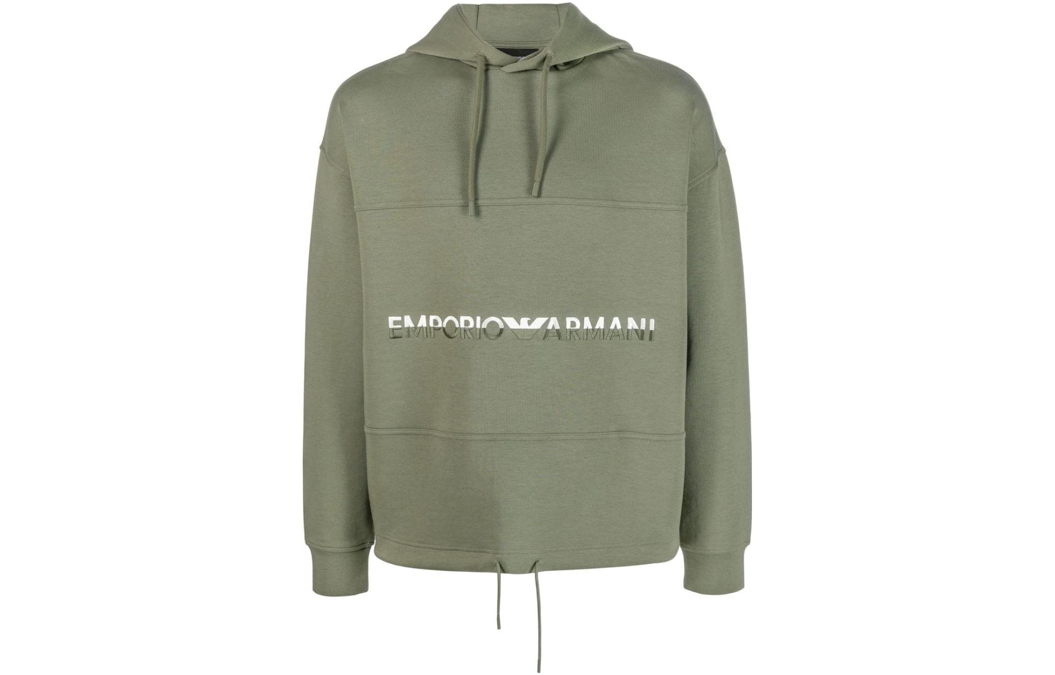 

Белая худи с вышитым логотипом EMPORIO ARMANI на шнурке