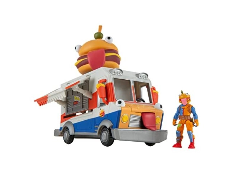 

Fortnite FNT1059 Durrr Burger Food Truck TRUCK — 9-дюймовый автомобиль для ролевых игр с шарнирно-сочлененной фигуркой шеф-повара размером 2,5 дюйма, многоцветный Inna marka