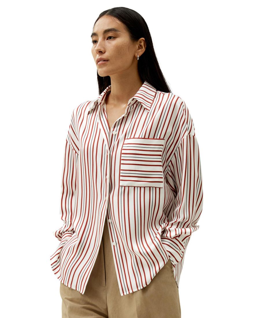 

Женская рубашка из шелкового твила в полоску, свободного кроя LILYSILK, Munich stripe