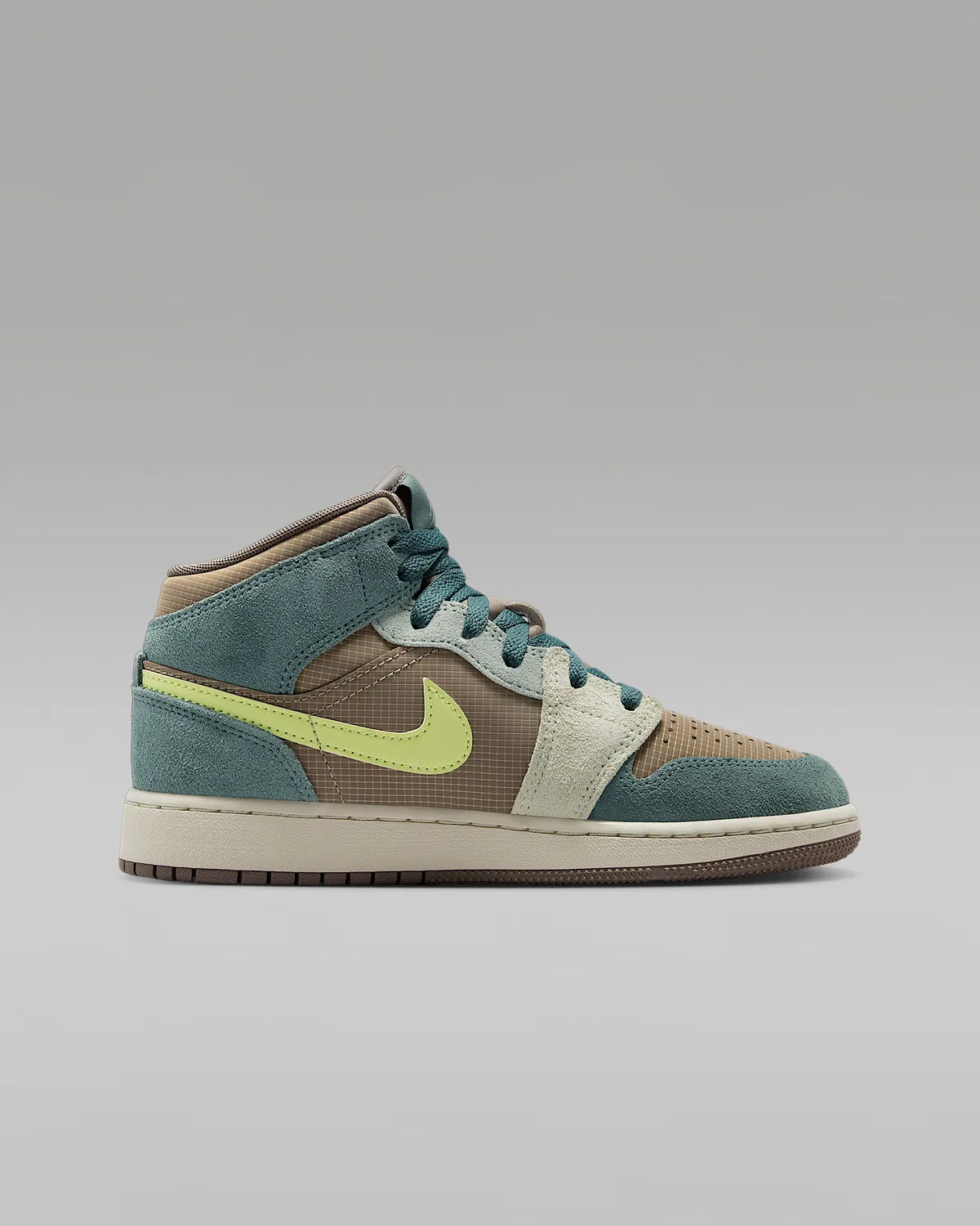Кроссовки Air Jordan 1 Mid SE для старших детей, Khaki/Hasta/Olive Grey/Light Lemon Twist — фото 3