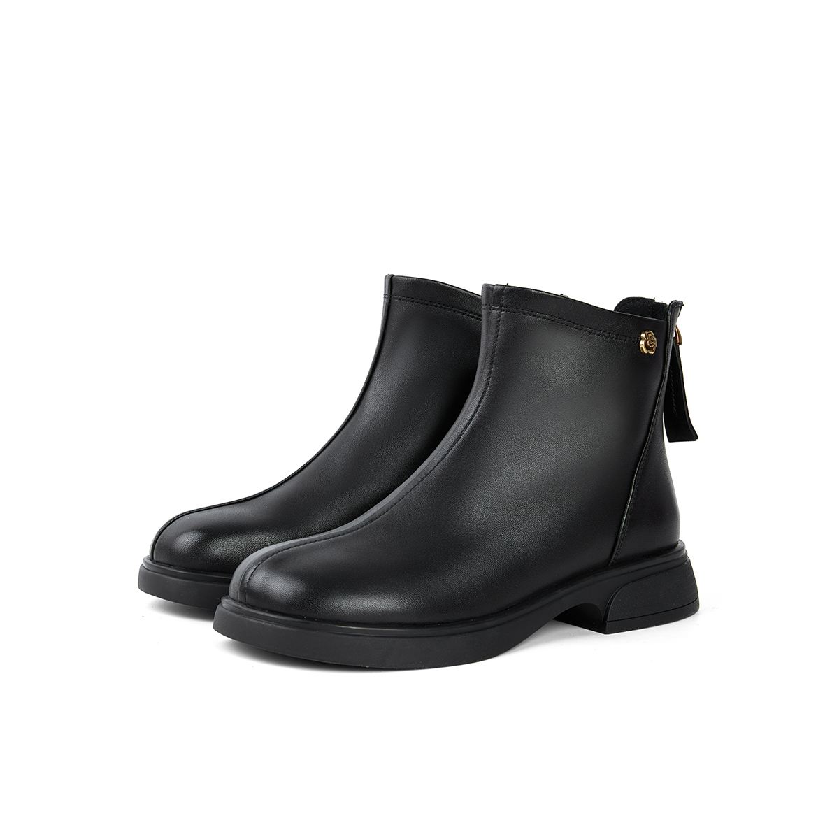 PT'SON Женские черные полусапожки с шерстяной подкладкой, цвет Black, Wool Lining — фото 3