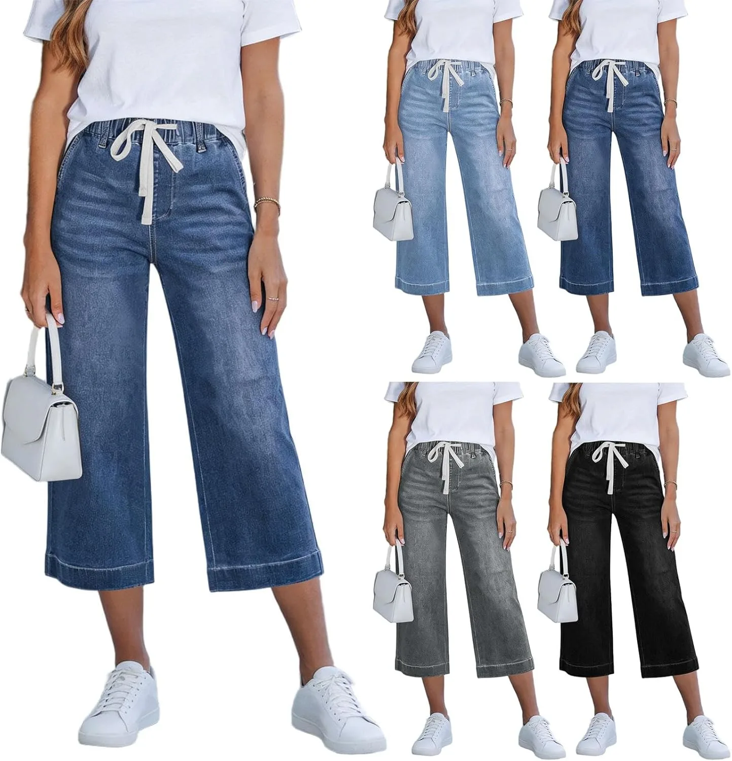 

Женские капри с завязками на поясе и прямыми широкими штанинами