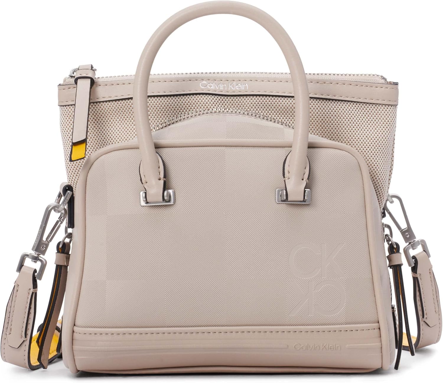 

Сумка-органайзер Calvin Klein Malachite Mini Satchel Crossbody, Mushroom Checkerboard Emboss Logo