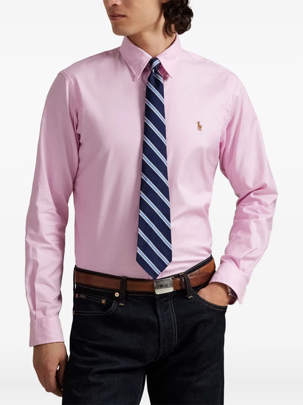 Рубашка с вышитым логотипом POLO RALPH LAUREN, розовый — фото 3