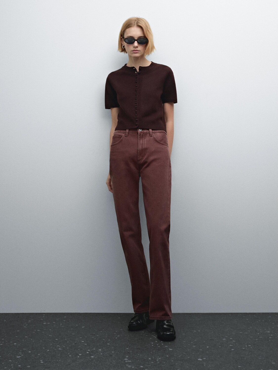 

Вязаный кардиган с коротким рукавом Massimo Dutti, бордовый