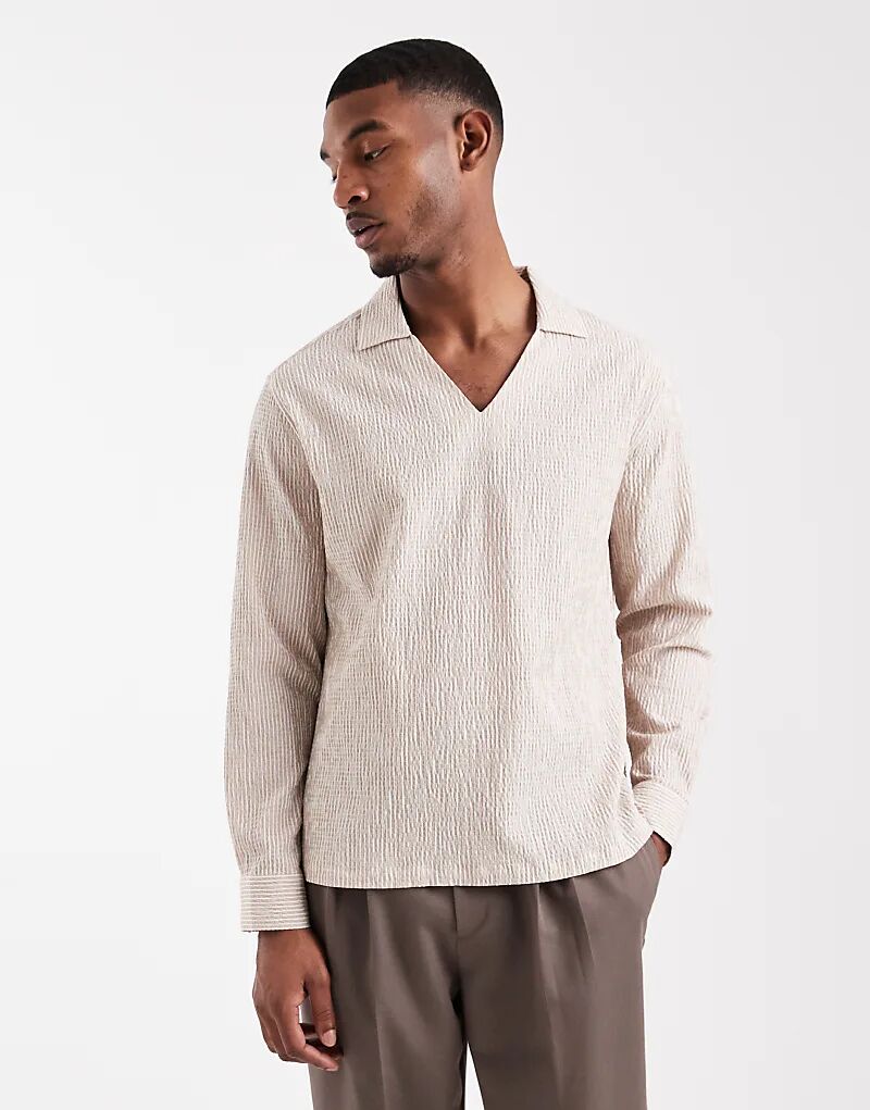 

Свободная рубашка ASOS DESIGN из сирсакера в бежевую полоску