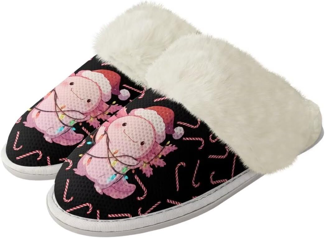 

Женские и мужские рождественские тапочки с нескользящей подошвой, пушистые домашние туфли с резиновой подошвой для дома Xixirimido, Axolotl