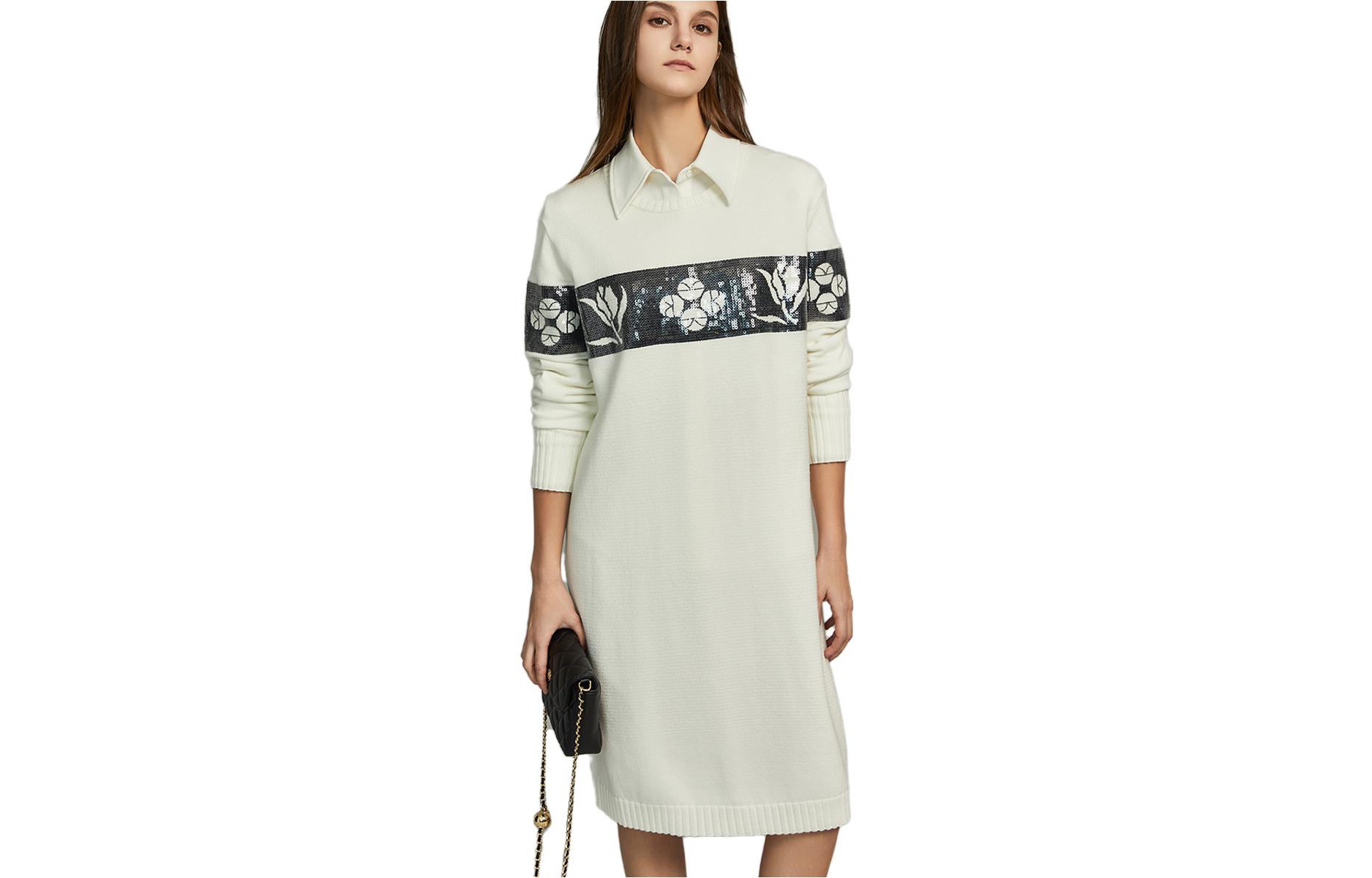 

ELLE Длинное платье с длинными рукавами для женщин осень Ecru