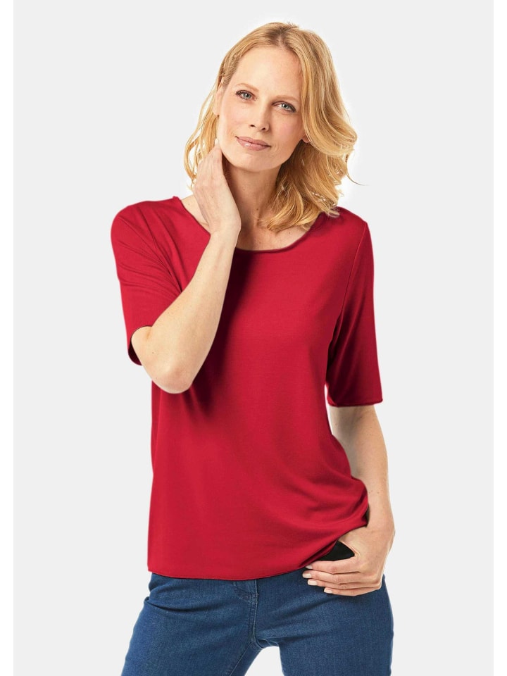 

GOLDNER Короткий размер: футболка с круглым вырезом, короткими рукавами и декоративной отделкой в тон красного цвета, Красный, GOLDNER Короткий размер: футболка с круглым вырезом, короткими рукавами и декоративной отделкой в тон красного цвета