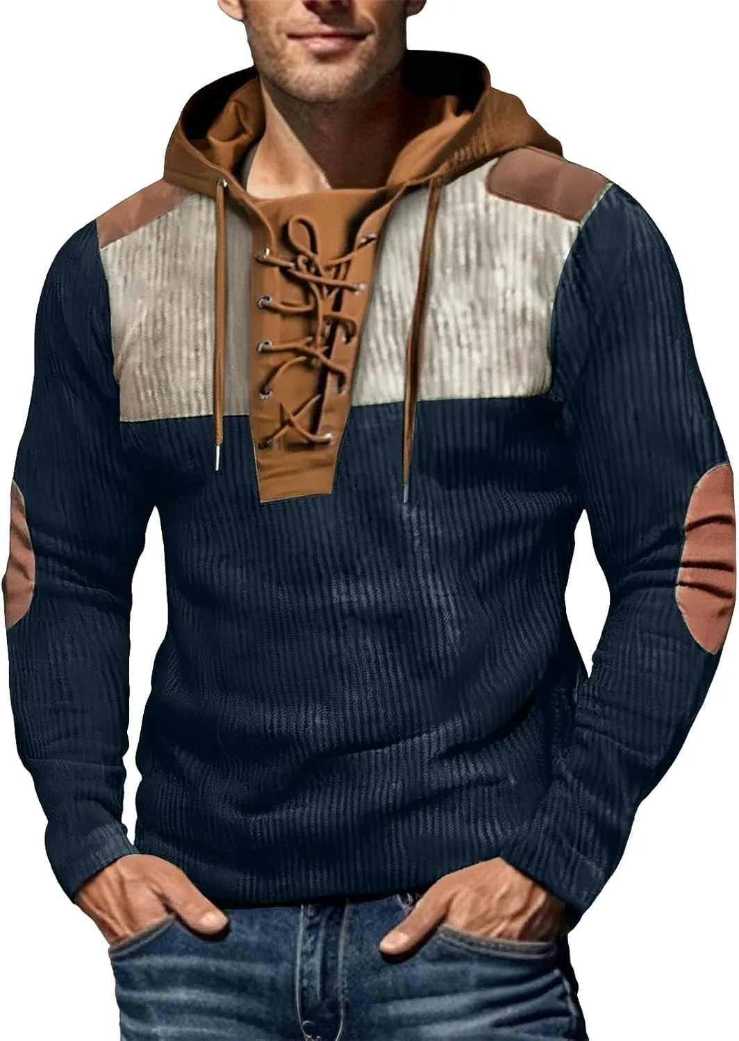 Мужская худи Vintage Tactical Casual Slim Fit с завязками и шнуровкой — фото 2