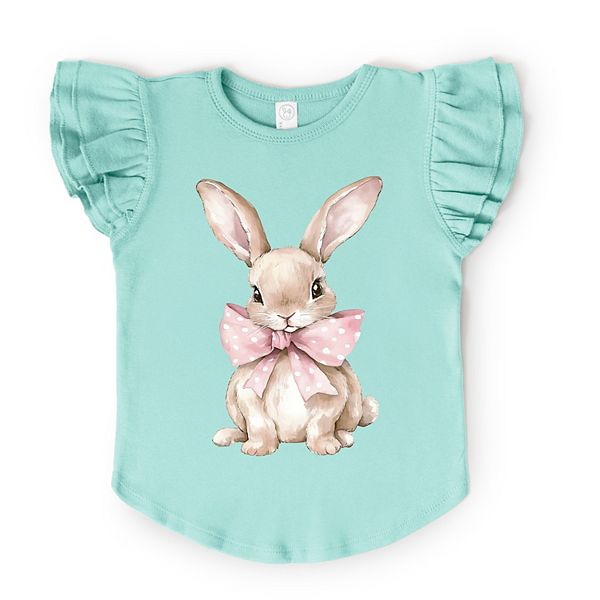 

Футболка с принтом Bunny watercolor with bow и рукавами-крылышками The Juniper Shop, Seafoam