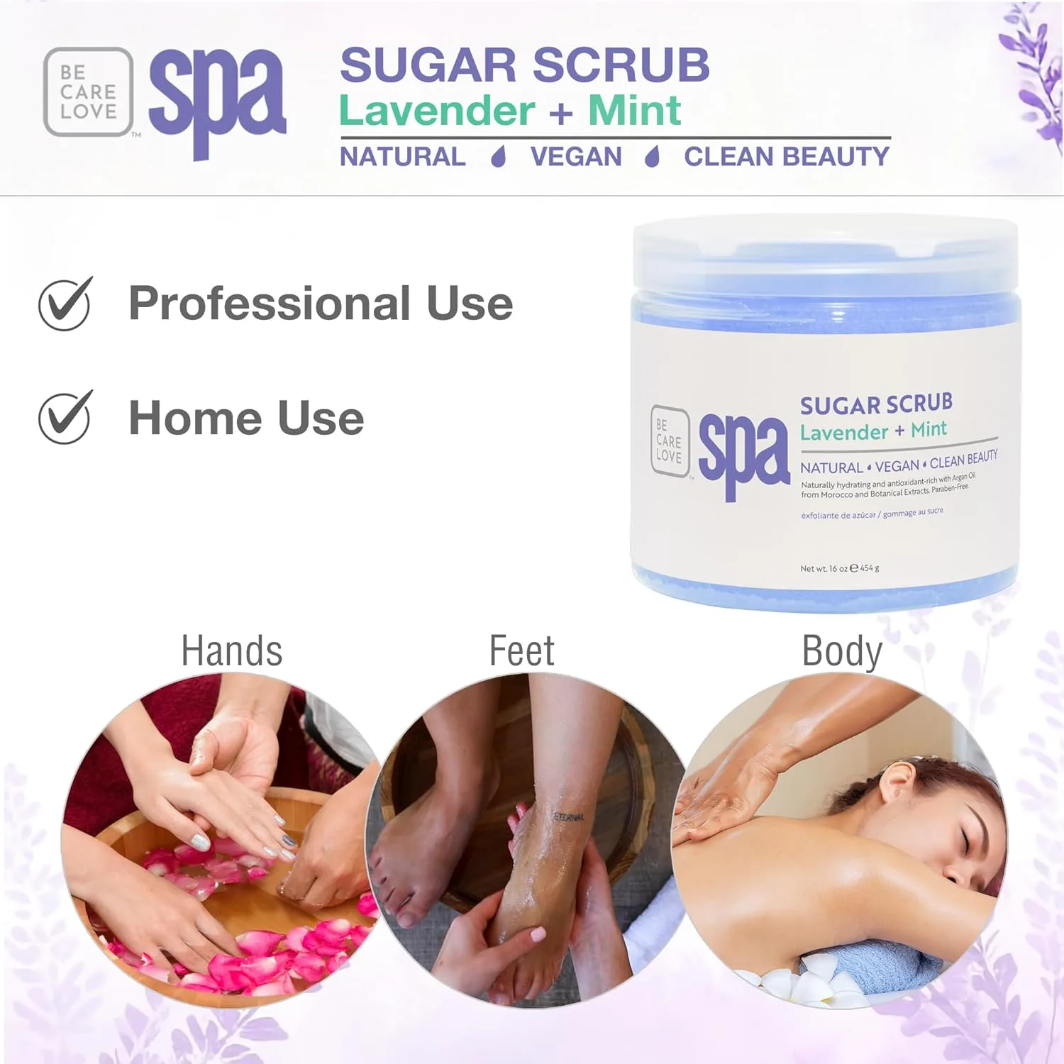 BCL Spa Calming Lavender Mint Sugar Scrub - Профессиональный успокаивающий скраб для тела для расслабления, успокоения, ухода за собой, ароматерапии, увлажняющий эксфолиант, произведено в США, 450 мл 453.60 г (1 шт.) — фото 4