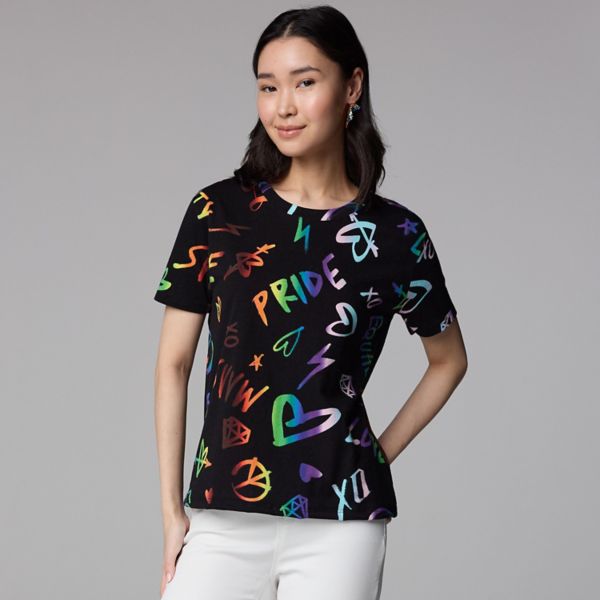 

Футболка бойфренда с надписью «Женская гордость» Simply Vera Vera Wang, цвет multi pride graffiti