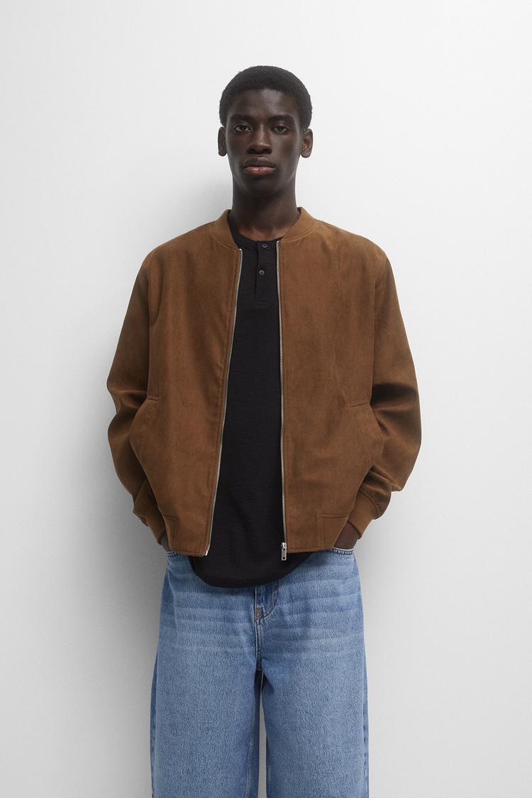 

Куртка-Бомбер из искусственной замши Pull And Bear, коричневый