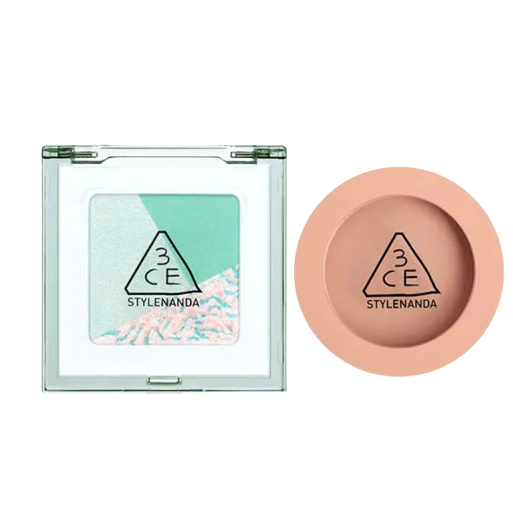 

Тени для век и румяна, 4 оттенка, легко растушевываются, выравнивают тон лица, набор из 2 предметов 3CE, two-piece set: checkeкрасный eyeshadow #02 cat mint+monochrome blush #nude бежевый