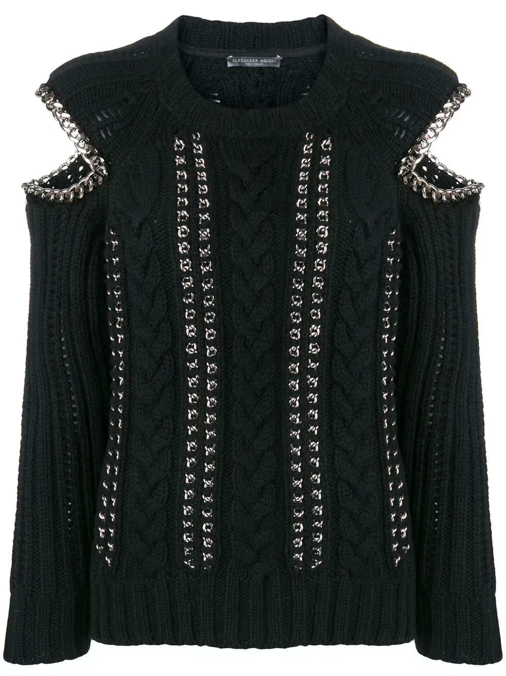 Свитер с открытыми плечами и цепочкой Alexander Mcqueen, черный