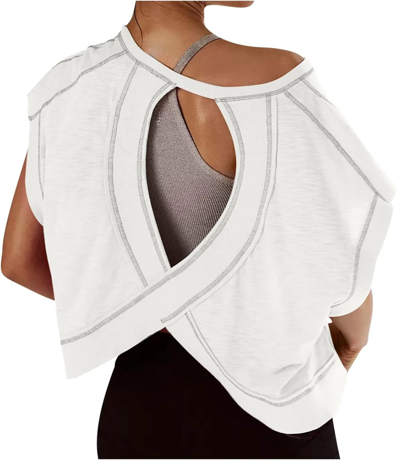 

Женский топ для тренировок с открытой спиной и коротким рукавом Hnodov