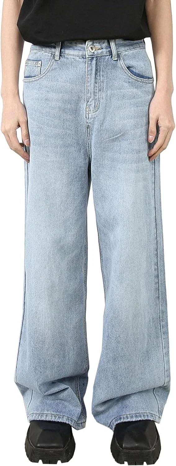 Джинсы свободные Men's Baggy Jean Wide Leg Carpenter Denim Jeans Loose Fit 90s Denim Skater Vintage Streetwear, Light Blue 3
