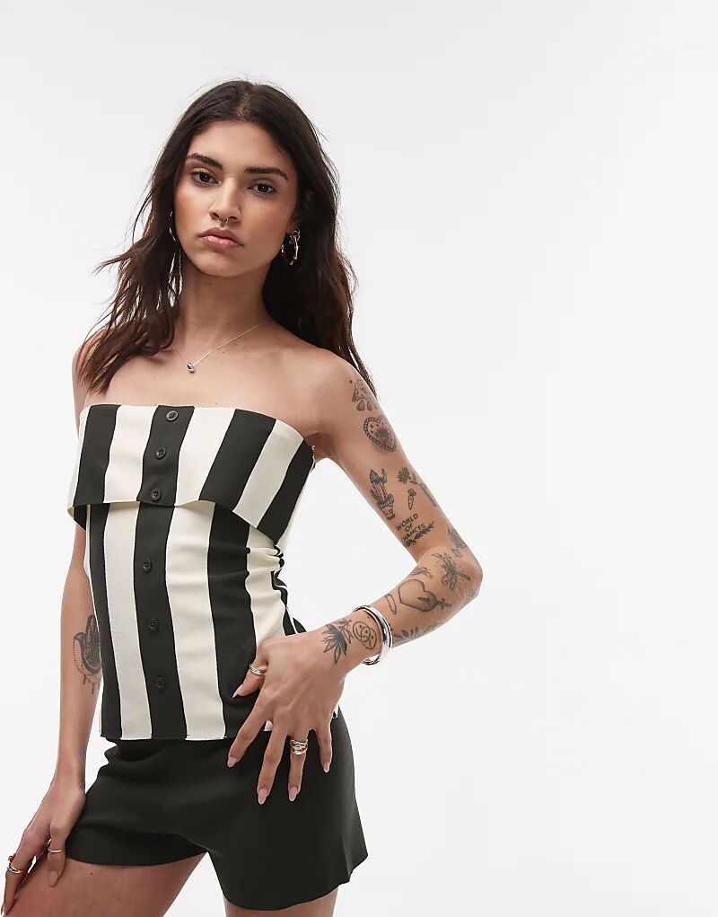 

Вязаный топ-бандо Topshop в полоску цвета хаки — часть комплекта