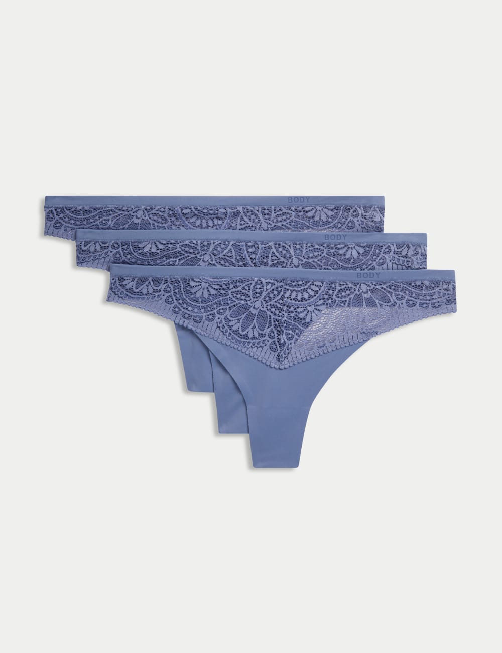 

3 шт. Мягкие кружевные стринги для тела Body by Marks & Spencer, цвет Slate blue