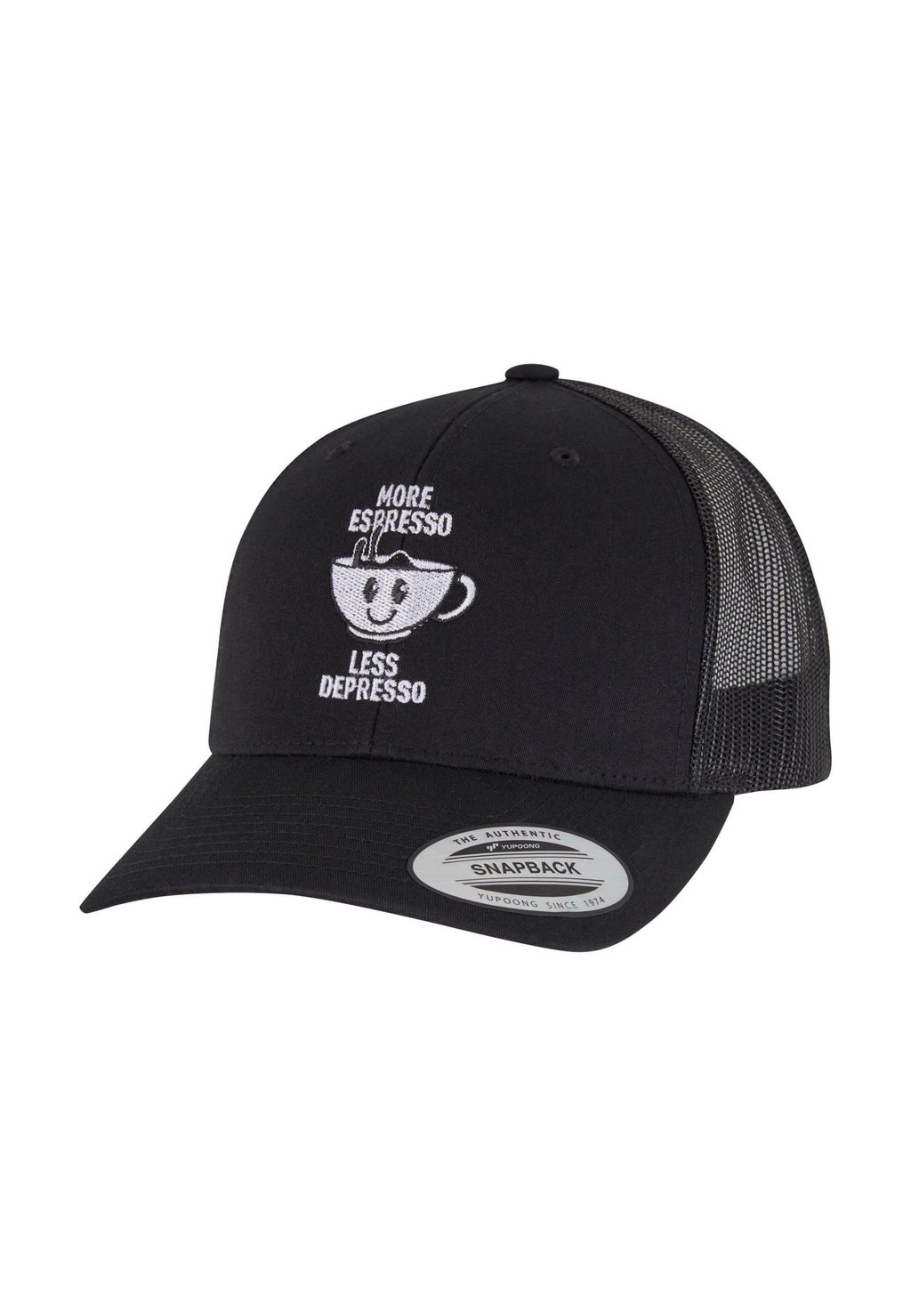 

Бейсболка MORE ESPRESSO LESS DEPRESSO RETRO TRUCKER Mister Tee, черный
