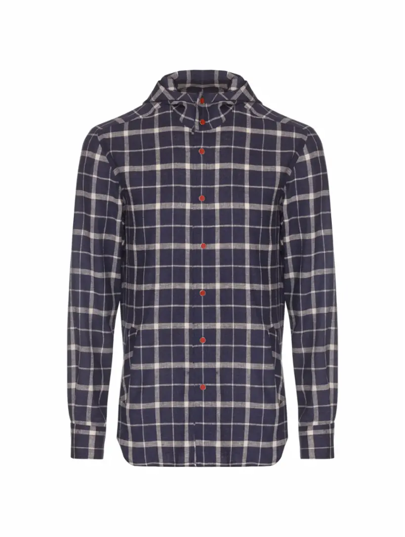 

Льняная рубашка с капюшоном Kiton, тёмно-синий