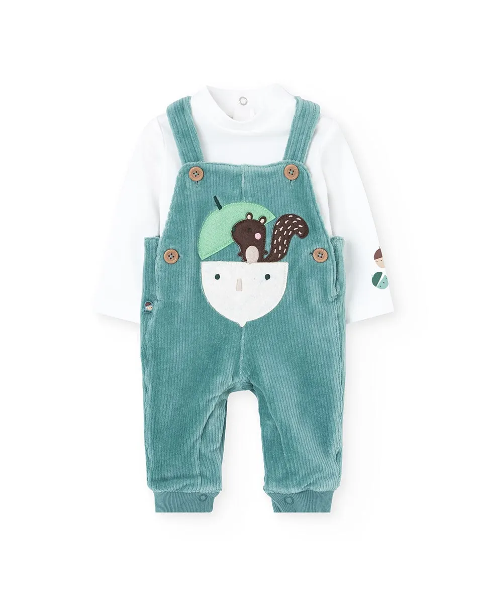 

Комплект для малыша футболка и вельветовый комбинезон Boboli, бирюзовый