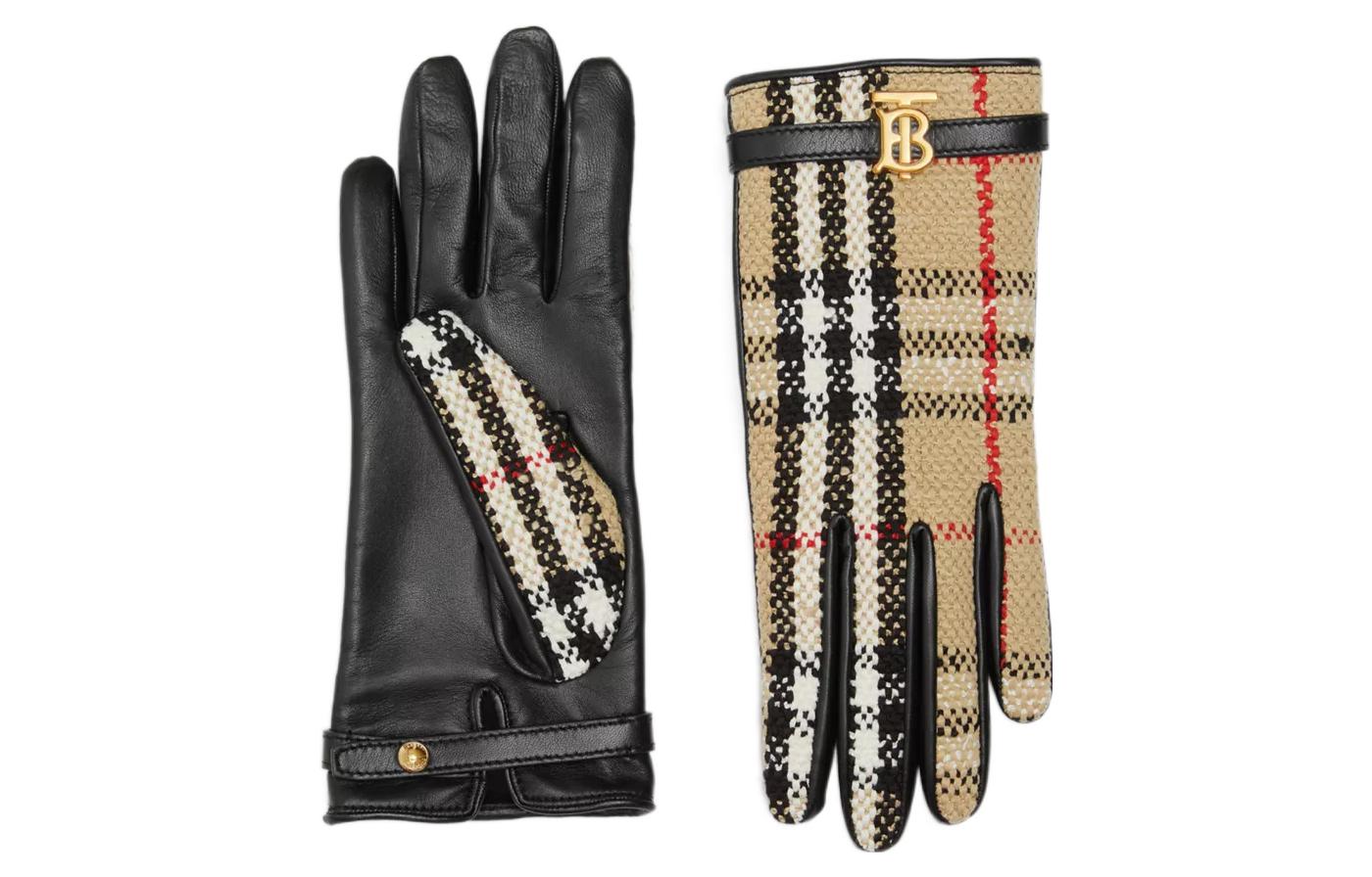 

Burberry Винтажные клетчатые перчатки из букле, Brown/Black