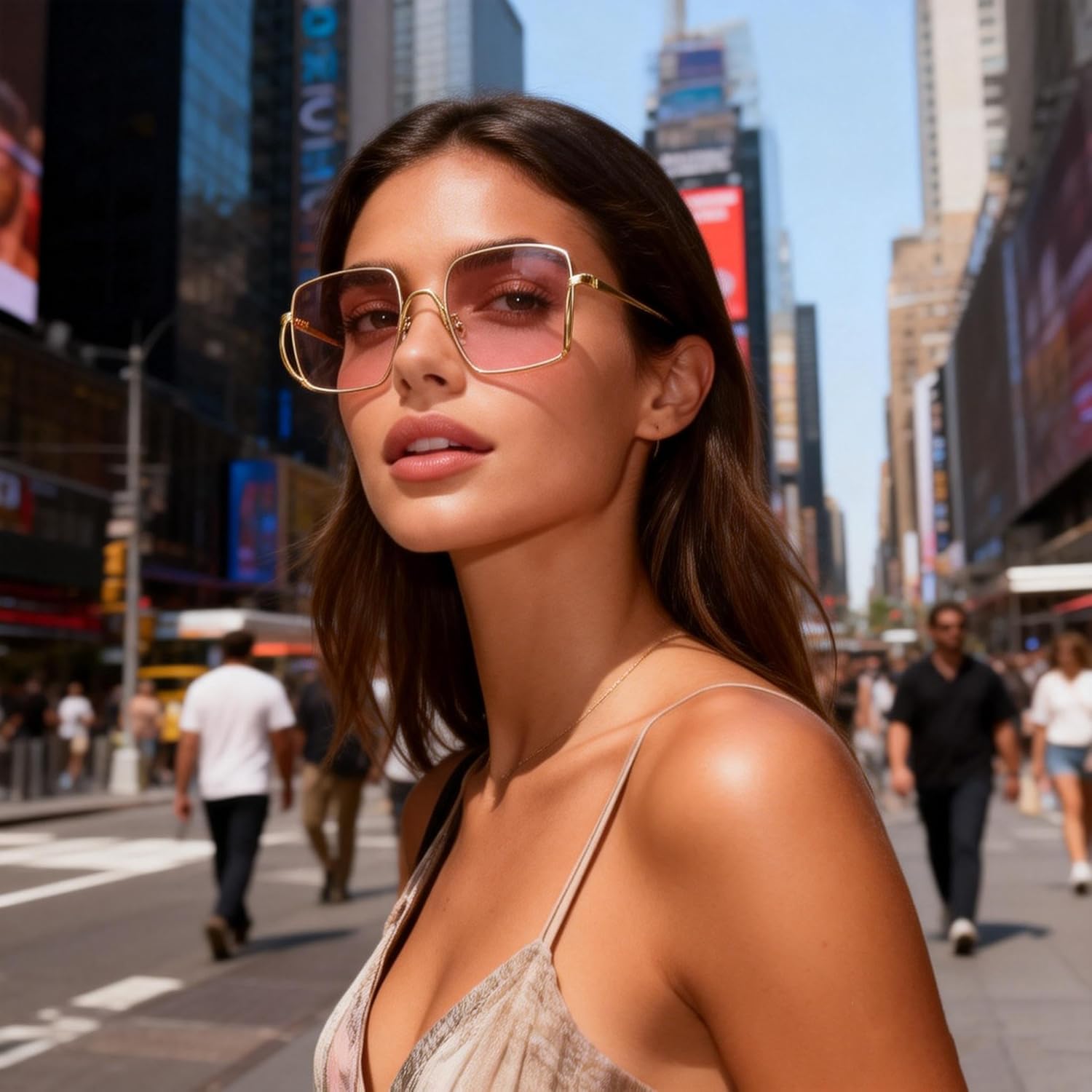 

bullabulling Модные большие квадратные солнцезащитные очки для женщин и мужчин с двойной перемычкой, золотистая металлическая оправа, линзы цвета шампанского, Gold/Brown