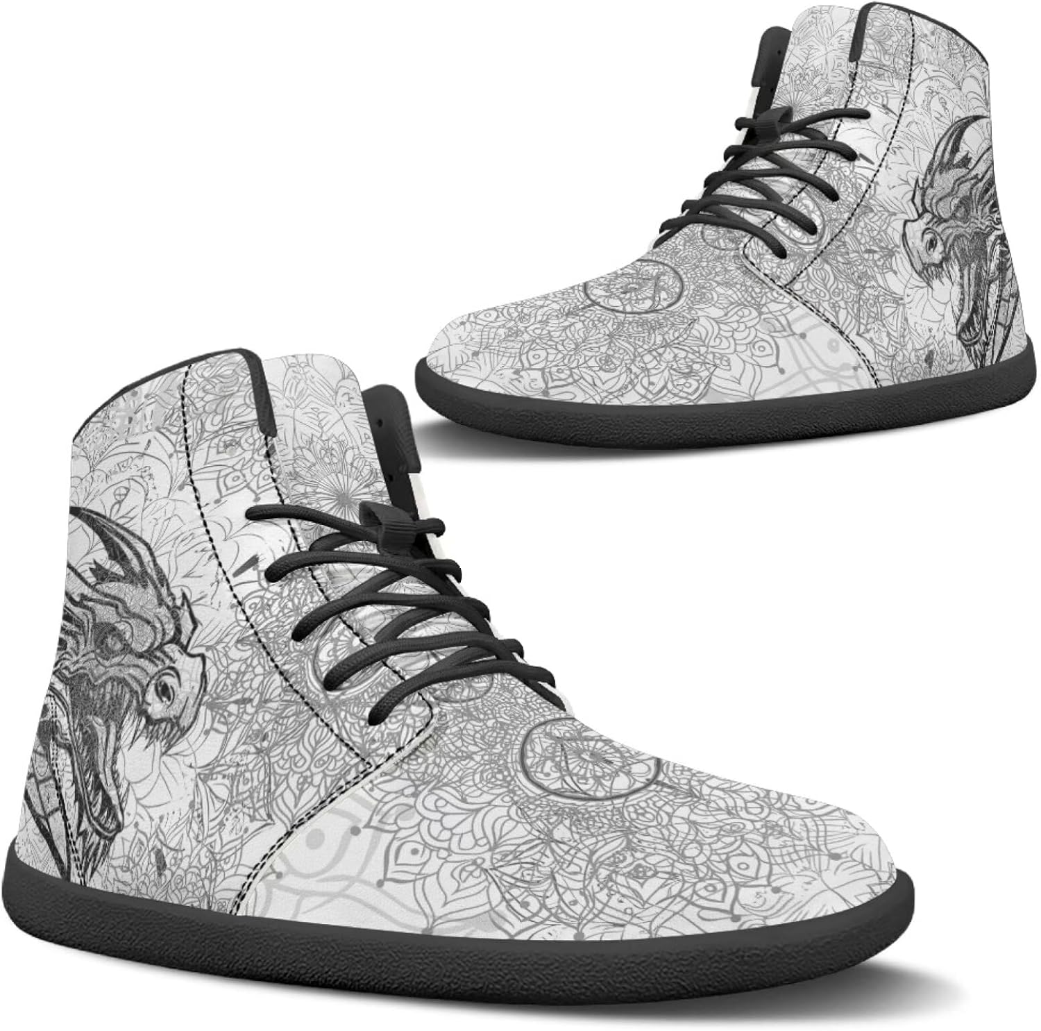 

Кроссовки Binienty Barefoot Minimalist для мужчин и женщин с широким носком, кросс-тренер, без подъема, на шнуровке, White Dragon Head Mandala